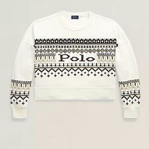 POLO RALPH LAUREN LOGO OVERSIZED BOXY CROPPED FAIR ISLE SWEATSHIRT NWT SzXL